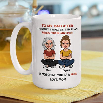 Personalized Mother-Daughter Cartoon White Ceramic Mug, Custom Names Look, Unique Mother's Day Gift for Mom