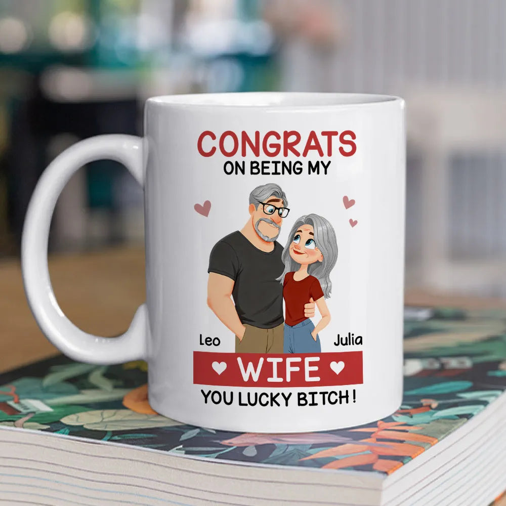 Personalized Ceramic Mug With Hugging Cartoon Couple, Unique Gift for Wife