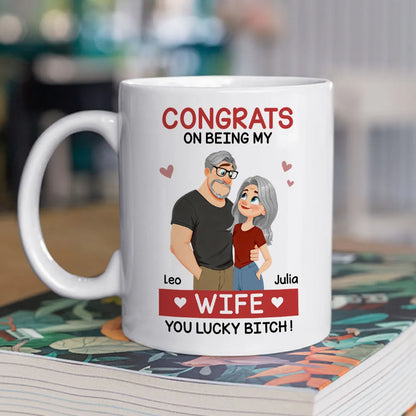 Personalized Ceramic Mug With Hugging Cartoon Couple, Unique Gift for Wife