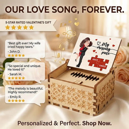 Personalized Wooden Music Box With Couple Kissing Illustration Romantic Keepsake Gift For Him Or Her
