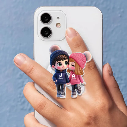 Kissing Couple Acrylic Magnetic Phone Grip, Personalized Cute Cartoon Style, Sweet Everyday Reminder, Unique Gift for Couples