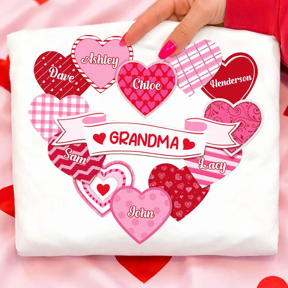 Personalized Grandma Hearts Classic Tee for Grandkids Names Cute Valentine Style Unique Gift for Grandma