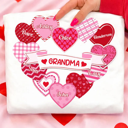 Personalized Grandma Hearts Classic Tee for Grandkids Names Cute Valentine Style Unique Gift for Grandma