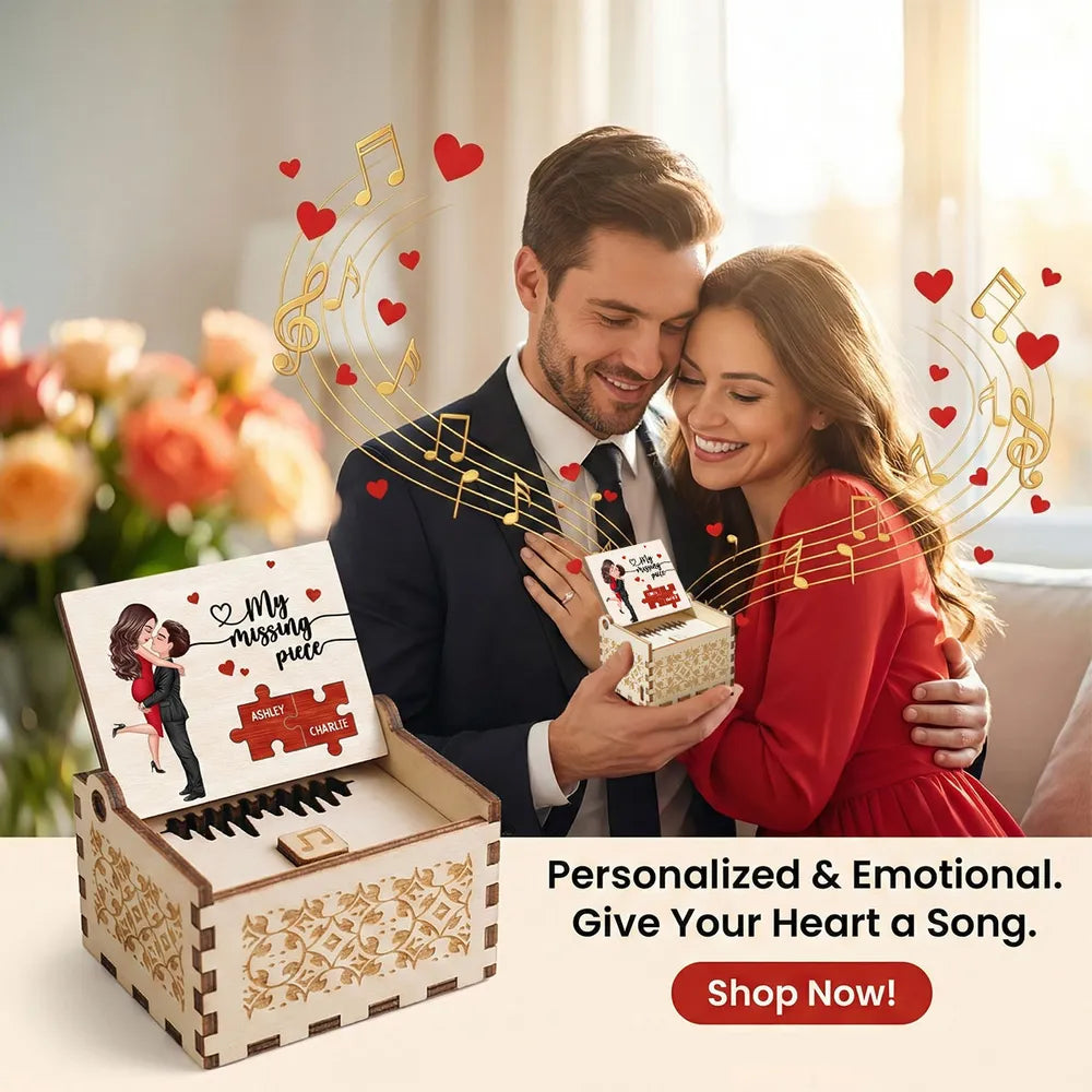 Personalized Wooden Music Box With Couple Kissing Illustration Romantic Keepsake Gift For Him Or Her