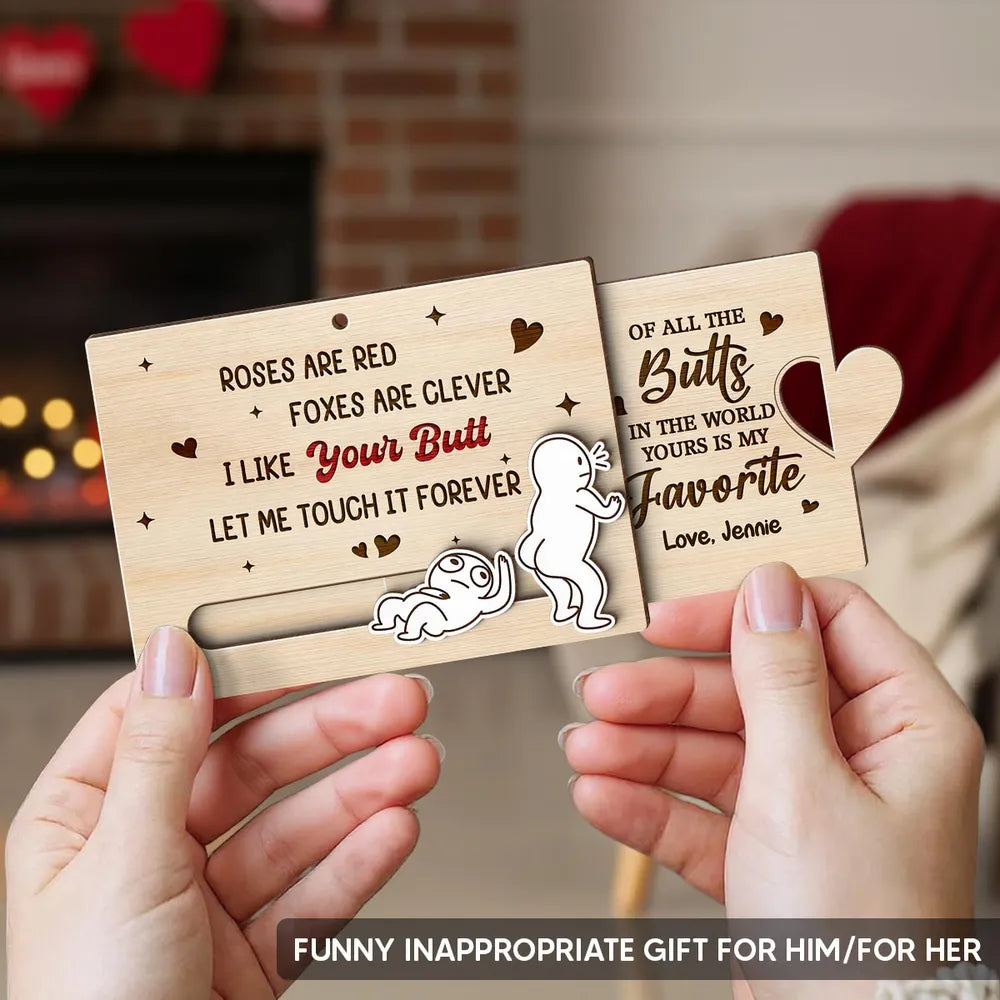 Personalized Wooden Sliding Ornament Funny Butt Quote for Couples - Unique Valentine's Day Gift for Him or Her