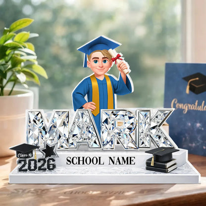 Personalized Shaped Acrylic Block Plaque Graduation Shelf Decor, Class of 2026 Name Display, Unique Gift for Grads