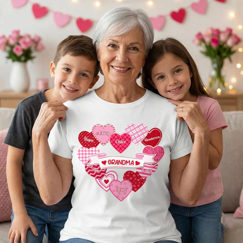 Personalized Grandma Hearts Classic Tee for Grandkids Names Cute Valentine Style Unique Gift for Grandma