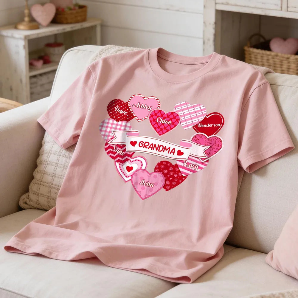 Personalized Grandma Hearts Classic Tee for Grandkids Names Cute Valentine Style Unique Gift for Grandma