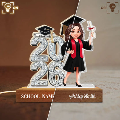 Class of Graduation Block LED Light Plaque, Personalized Keepsake With Warm Glow for Bedroom or Desk, Thoughtful Gift for Grad