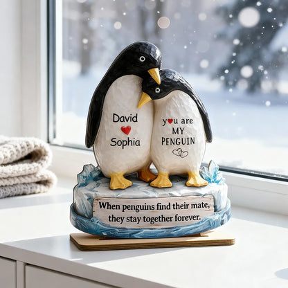 You Are My Penguin 2-Layer Wooden Plaque, Custom Names Couple Keepsake for Bedroom or Living Room, Sweet Gift for Couples