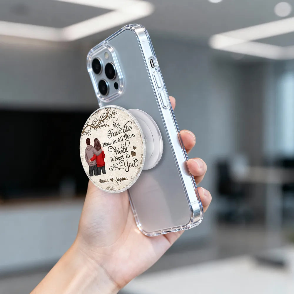 Personalized Acrylic Magnetic Phone Grip with Couple Back View and Love Quote, Unique Gift for Him or Her