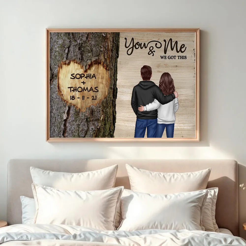 Personalized Couple Back View Poster, You & Me We Got This Tree Heart Wall Art, Unique Romantic Gift for Him or Her