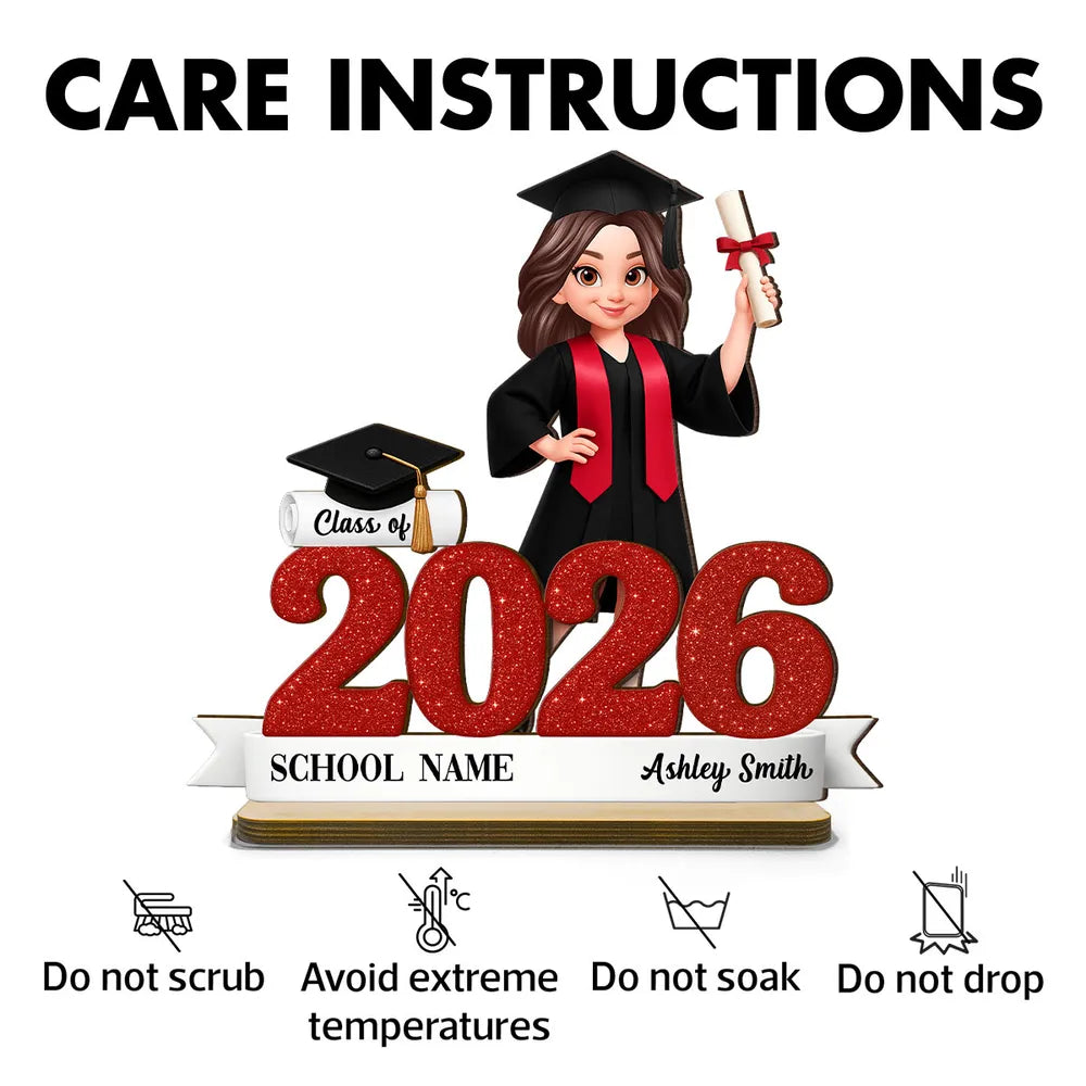 Custom Class Celebration 2-Layer Wooden Plaque, Cute Graduate Figure and Glitter Year Sign, Heartfelt Gift for Grad