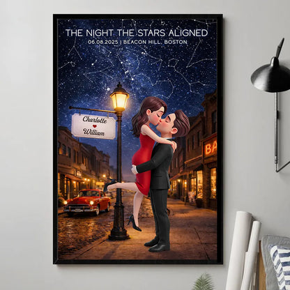 Personalized Star Map Couple Kissing Poster for Anniversary Decor, Night the Stars Aligned, Unique Gift for Couple