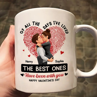 Personalized Ceramic Mug with Kissing Couple and Heart Print, Valentine's Day Coffee Gift for Him or Her