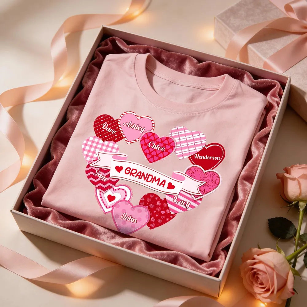 Personalized Grandma Hearts Classic Tee for Grandkids Names Cute Valentine Style Unique Gift for Grandma