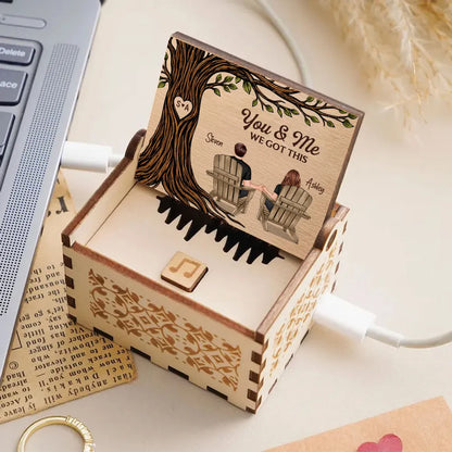 Personalized Wooden Music Box with You & Me Couple Under Tree Scene, Sweet Romantic Keepsake, Unique Gift for Couples
