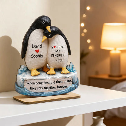 You Are My Penguin 2-Layer Wooden Plaque, Custom Names Couple Keepsake for Bedroom or Living Room, Sweet Gift for Couples