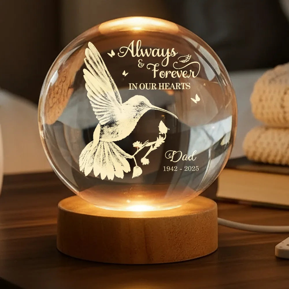 Personalized Globe Lamp, Always With You Hummingbird in Flight Tribute, Creative Remembrance Gift for Loved Ones