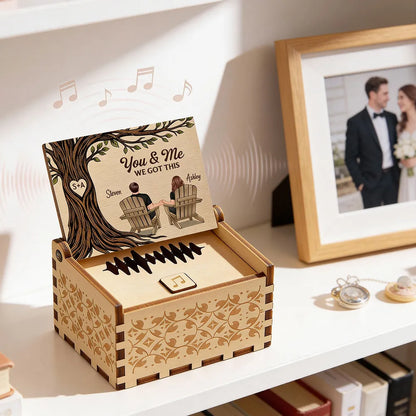 Personalized Wooden Music Box with You & Me Couple Under Tree Scene, Sweet Romantic Keepsake, Unique Gift for Couples