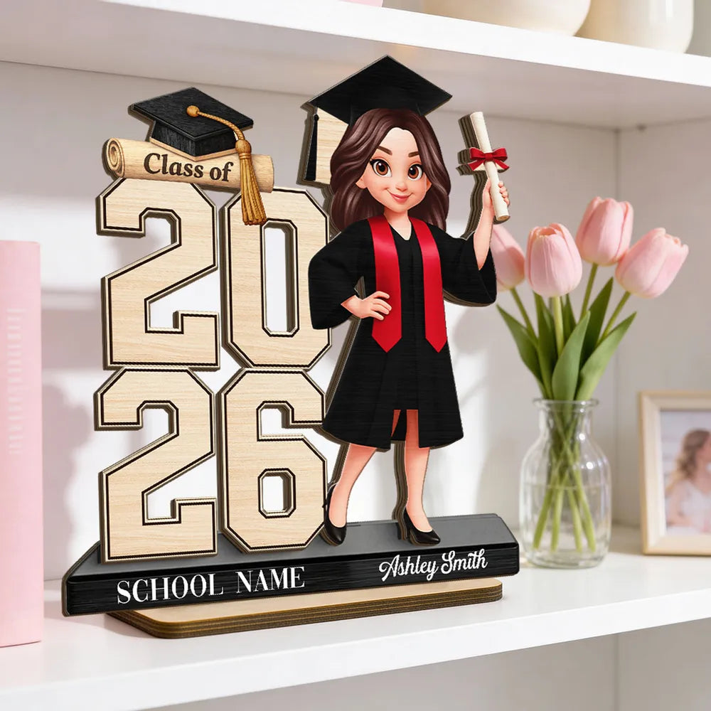 Custom Graduation Girl Character 2-Layer Wooden Plaque, Class Year Kee ...
