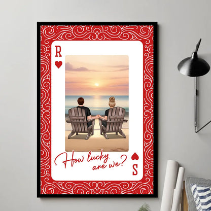 How Lucky Are We Poster, Personalized Couple Beach Sunset Wall Art, Romantic Gift For Couples And New Home Decor