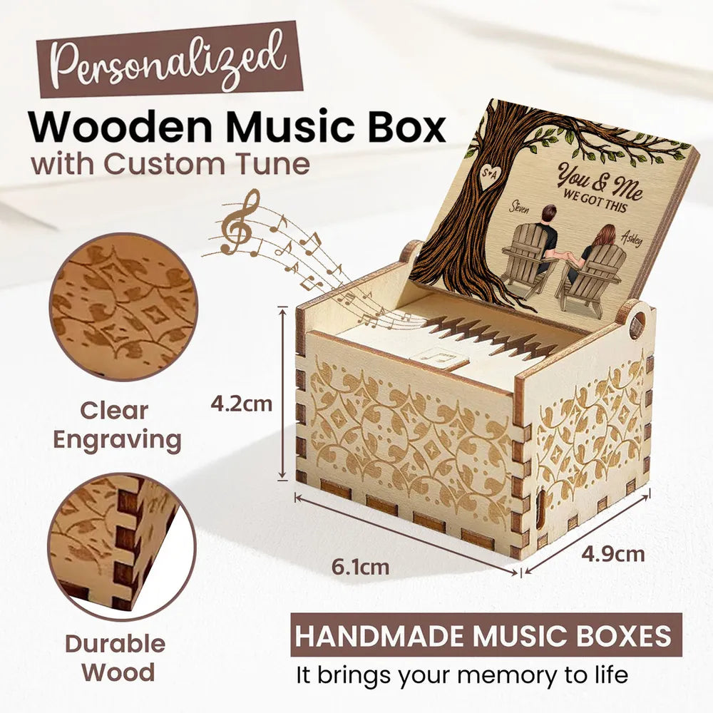 Personalized Wooden Music Box with You & Me Couple Under Tree Scene, Sweet Romantic Keepsake, Unique Gift for Couples