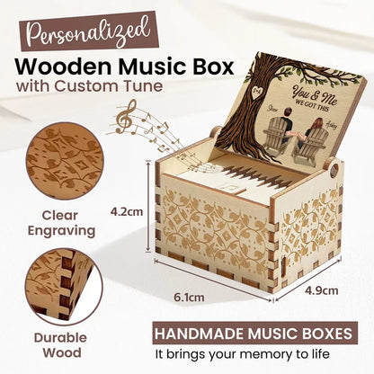 Personalized Wooden Music Box with You & Me Couple Under Tree Scene, Sweet Romantic Keepsake, Unique Gift for Couples