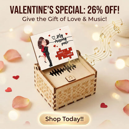 Personalized Wooden Music Box With Couple Kissing Illustration Romantic Keepsake Gift For Him Or Her