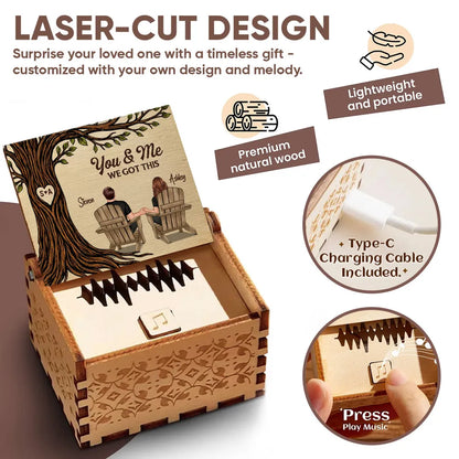 Personalized Wooden Music Box with You & Me Couple Under Tree Scene, Sweet Romantic Keepsake, Unique Gift for Couples
