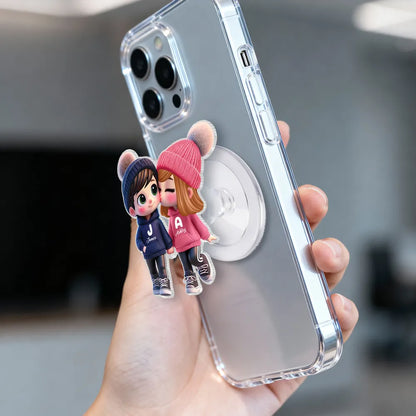 Kissing Couple Acrylic Magnetic Phone Grip, Personalized Cute Cartoon Style, Sweet Everyday Reminder, Unique Gift for Couples