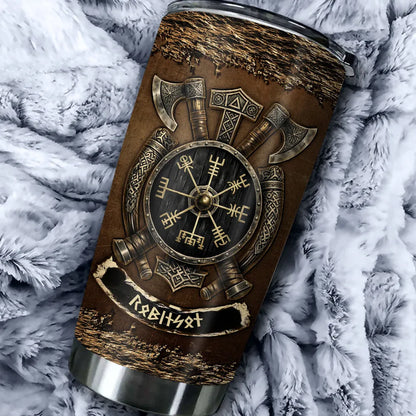 Insulated Travel Tumbler, Personalized Viking Axes and Runic Compass Art, Creative Gift for Coffee Lovers