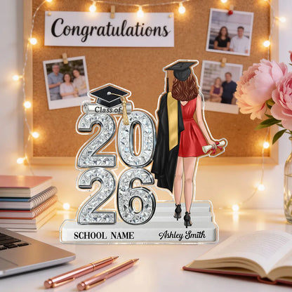 Personalized Shaped Acrylic Block Plaque Graduation Keepsake, Class Of Design With Cap, Unique Gift For Graduate