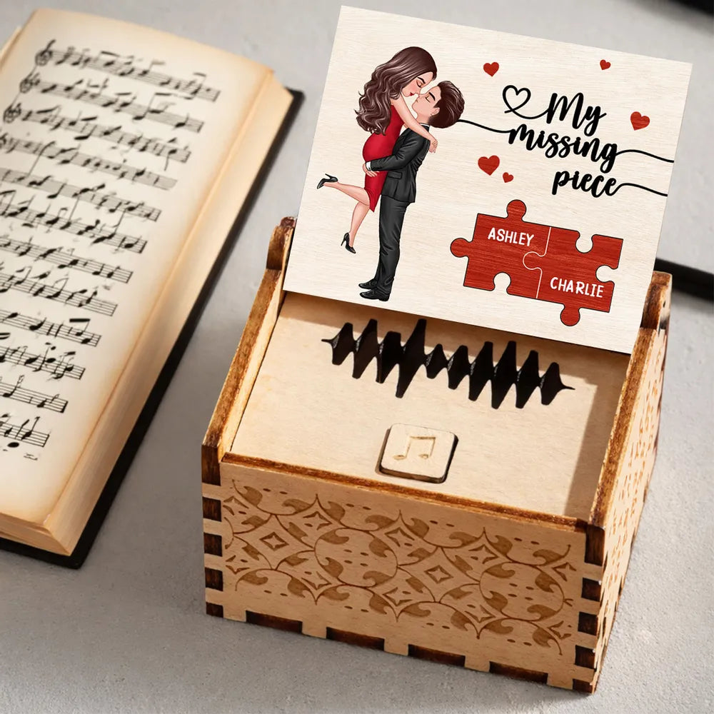 Personalized Wooden Music Box With Couple Kissing Illustration Romantic Keepsake Gift For Him Or Her