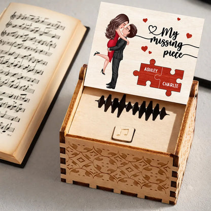 Personalized Wooden Music Box With Couple Kissing Illustration Romantic Keepsake Gift For Him Or Her