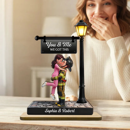 Personalized 2-Layer Wooden Plaque Lamp Post Couple Kissing You & Me We Got This Unique Romantic Gift For Him Or Her