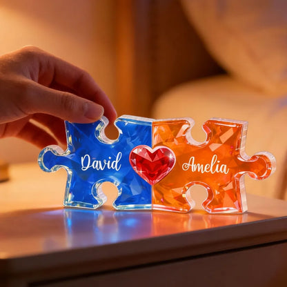 Personalized Puzzle Couple Shaped Acrylic Block Plaque - Heart Keepsake Shelf Decor, Unique Gift for Him or Her