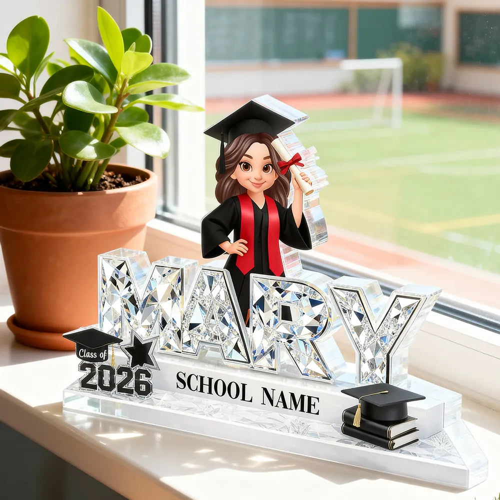 Personalized Shaped Acrylic Block Plaque Graduation Shelf Decor, Class of 2026 Name Display, Unique Gift for Grads