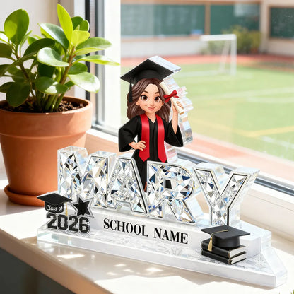Personalized Shaped Acrylic Block Plaque Graduation Shelf Decor, Class of 2026 Name Display, Unique Gift for Grads