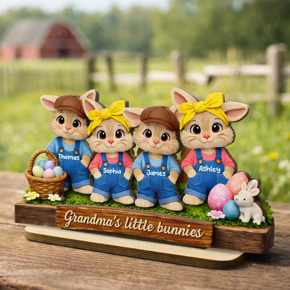 Personalized 2-Layer Wooden Plaque with Grandma's Little Bunnies, Easter Basket Scene, Unique Gift for Grandma