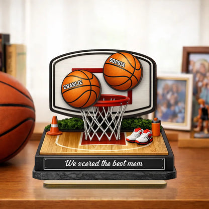 Personalized 2-Layer Wooden Plaque Basketball Hoop Scene for Mom, We Scored the Best Mom, Unique Sports Mom Gift