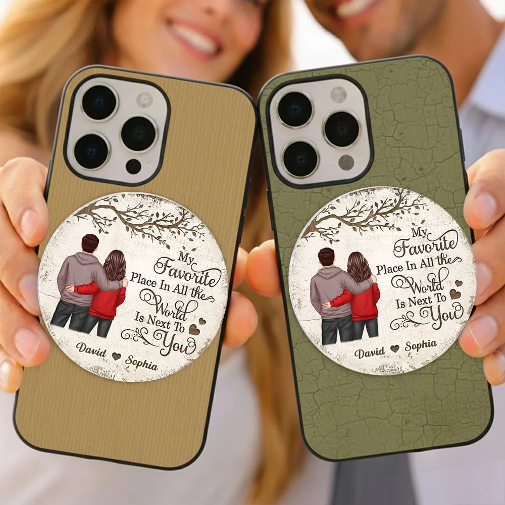 Personalized Acrylic Magnetic Phone Grip with Couple Back View and Love Quote, Unique Gift for Him or Her