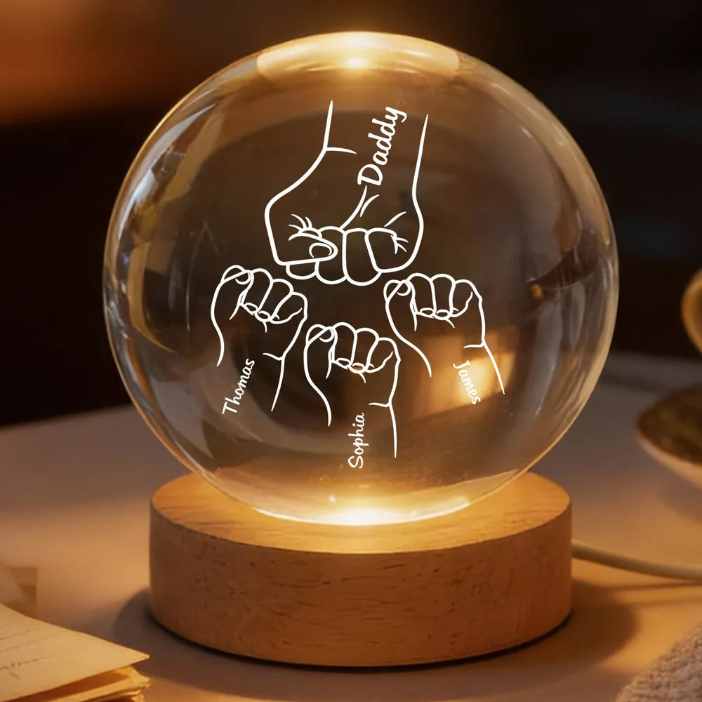 Globe Lamp with Daddy Fist Bump Design, Personalized Keepsake Night Light, Heartwarming Gift for Dad