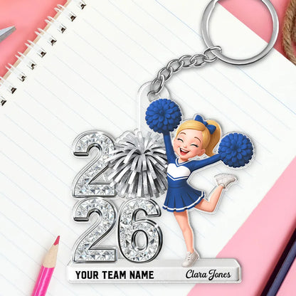 Personalized Cheerleader Acrylic Keychain With Custom Team Name For Everyday Bags, A Cute Unique Gift For Her