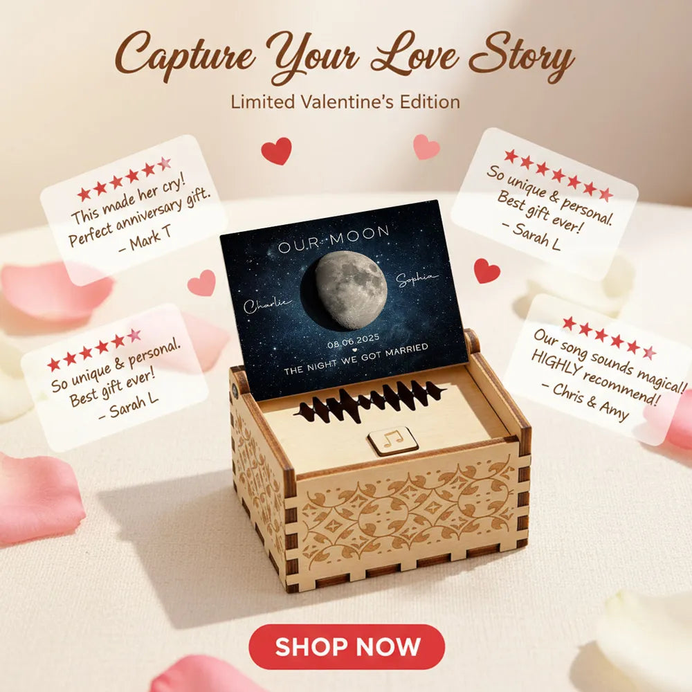 Personalized Moon Phase Wooden Music Box with Your Song, Starry Night Keepsake, Unique Romantic Gift for Couples