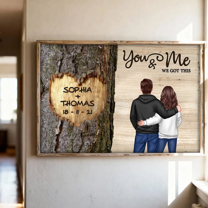 Personalized Couple Back View Poster, You & Me We Got This Tree Heart Wall Art, Unique Romantic Gift for Him or Her