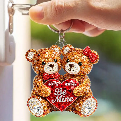 Cute Be Mine Teddy Bear Duo Acrylic Keychain, Personalized Love Charm for Keys or Bag, Sweet Romantic Gift for Couples