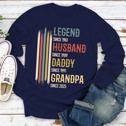 Personalized Classic Tee Legend Husband Daddy Grandpa Retro Stripes Gift for Dad or Grandpa - Unique Family Title Shirt