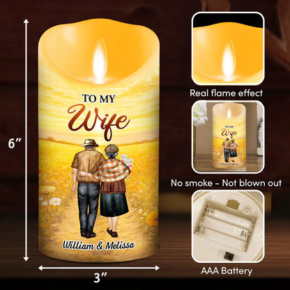 Personalized Flameless LED Candle with Sunset Couple Hugging Art Romantic Unique Gift for Wife Warm Glow Decor