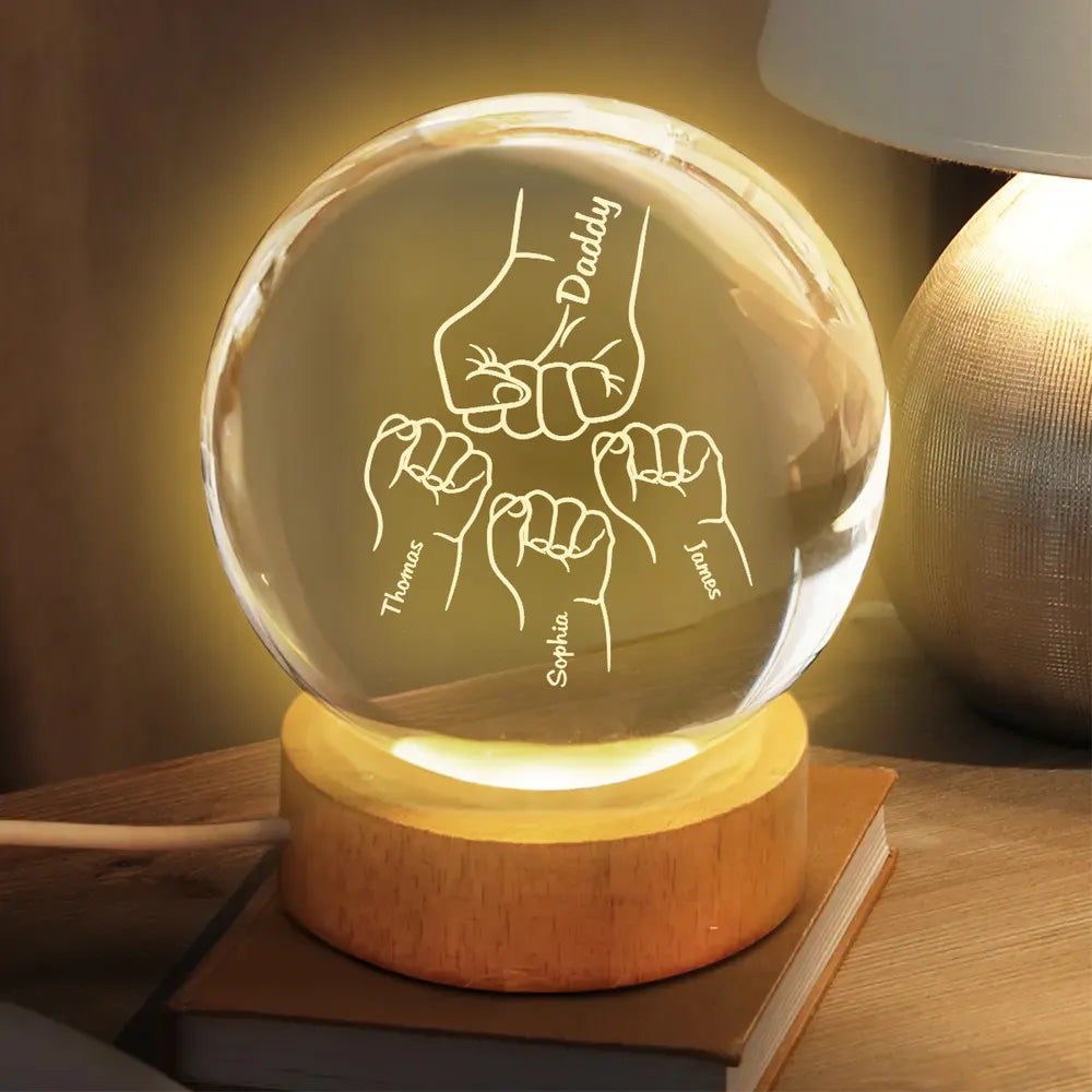 Globe Lamp with Daddy Fist Bump Design, Personalized Keepsake Night Light, Heartwarming Gift for Dad